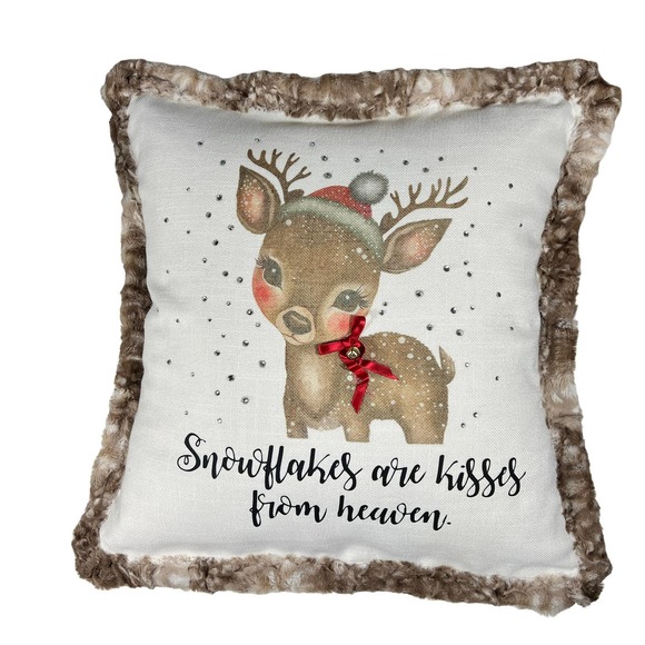 Pillow Handmade Cute Deer Snow Rhinestones Faux Fur 18 inch - Picture 1 of 4